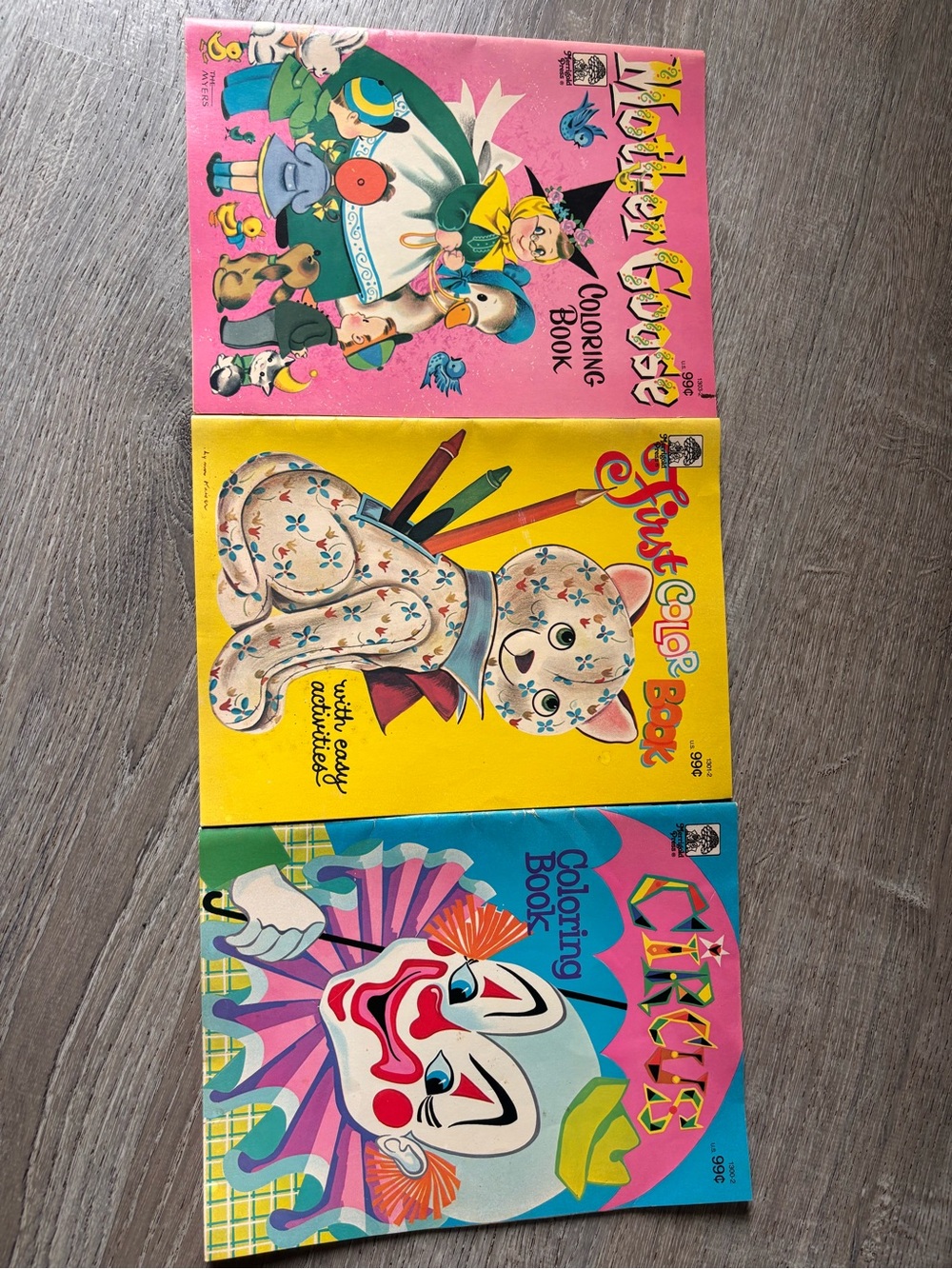 Vintage Merrigold Press Kids Coloring Book Set - Pink, Yellow, Blue Covers